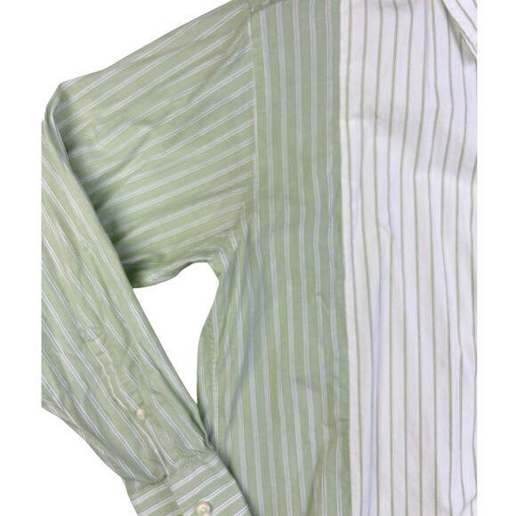 Sibling Men's Green White Pinstripe Colorblock Long Sleeve Button Up Shirt Top S - Picture 2 of 5